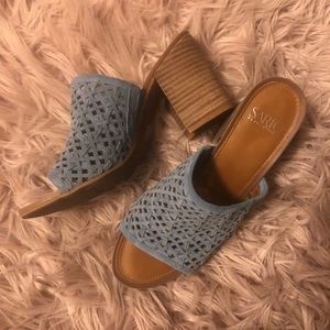 Franco Sarto Leather Mules in Blue, size 8.5